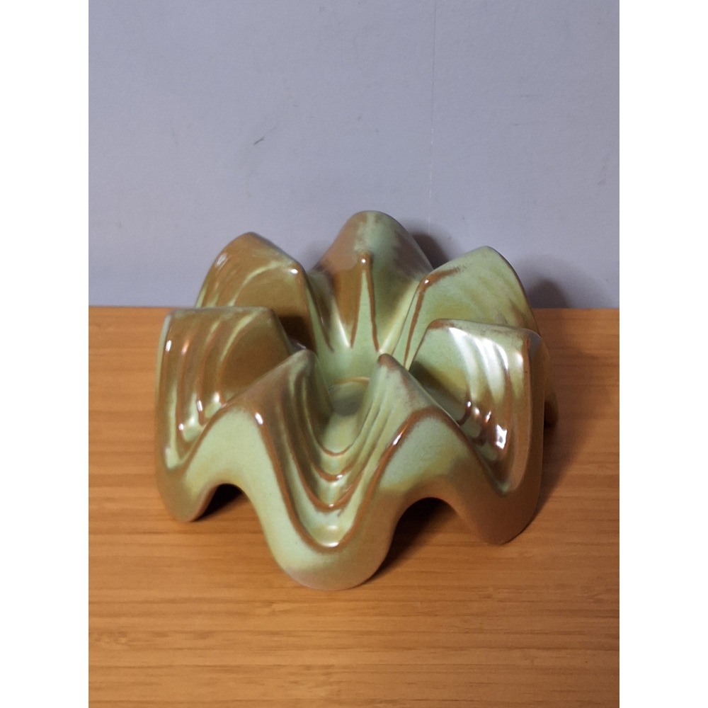 Frankoma Pottery Prairie Green Wavy Star Bowl Planter WA1 Mid Century Modern 8in